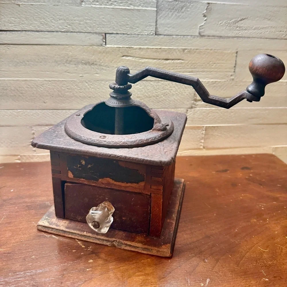 ANTIQUE, LOGAN & STROBRIDGE IRON CO. #701, CAST IRON/WOOD COFFEE GRINDER